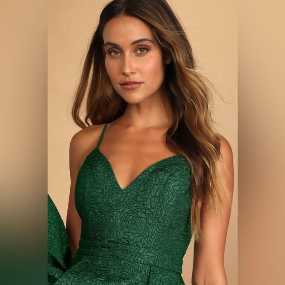 Lulus Loving is Easy Emerald Green Jacquard Pleated Skater Dress - Picture 3 of 9
